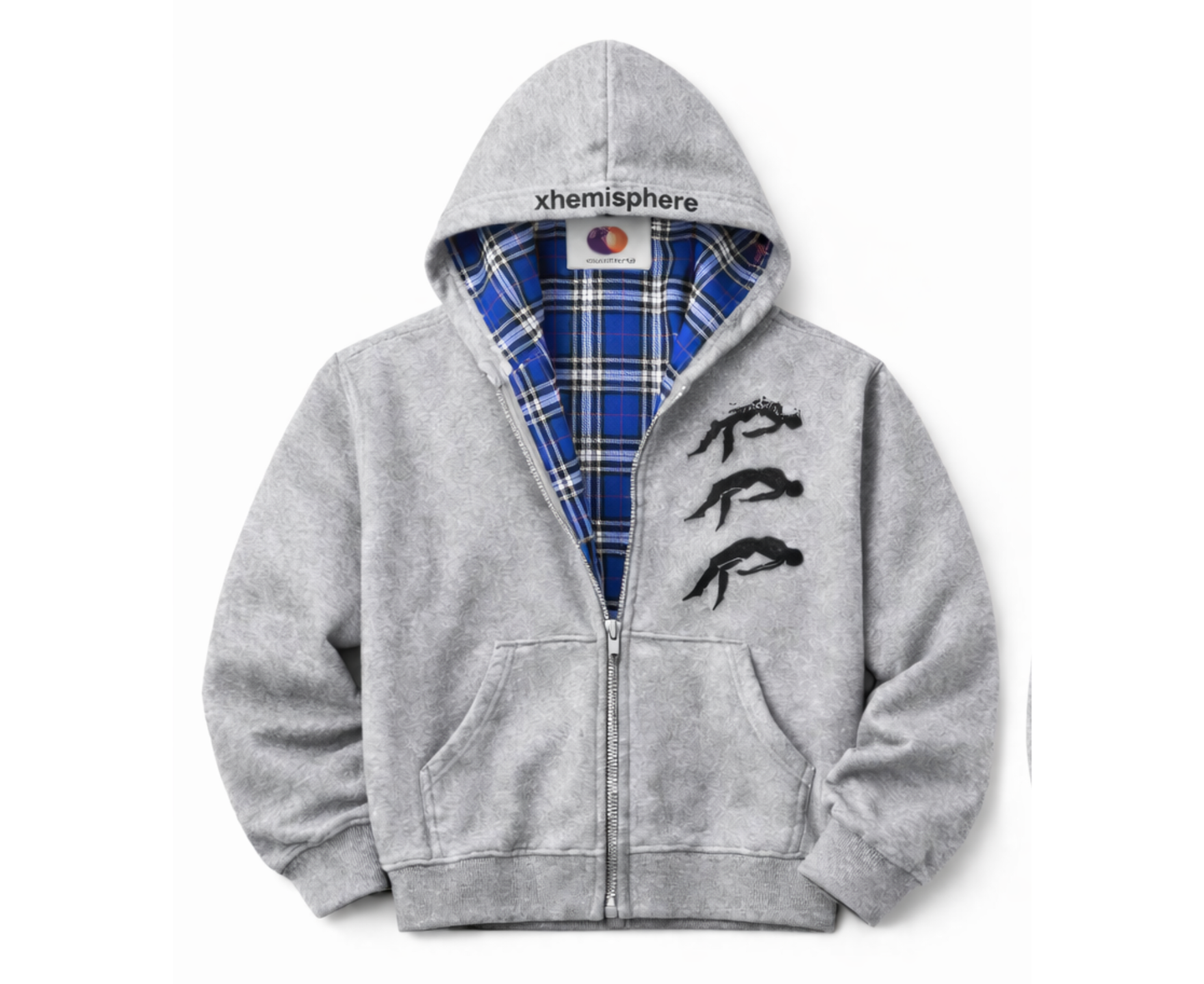 xhemisphere Falling Figures Plaid Zip-Up Hoodie