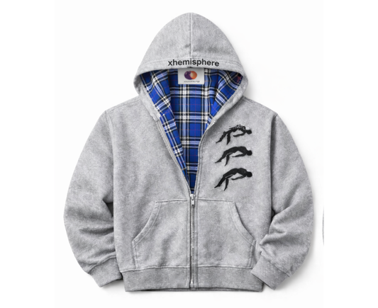 xhemisphere Falling Figures Plaid Zip-Up Hoodie
